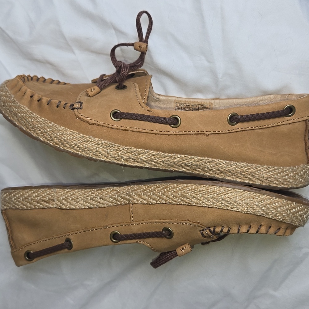 UGG TYLIN 6 NWOB DECK SHOE Chestnut Nubuck Leather Lamb Fur Lined Boat Classic - Picture 13 of 16
